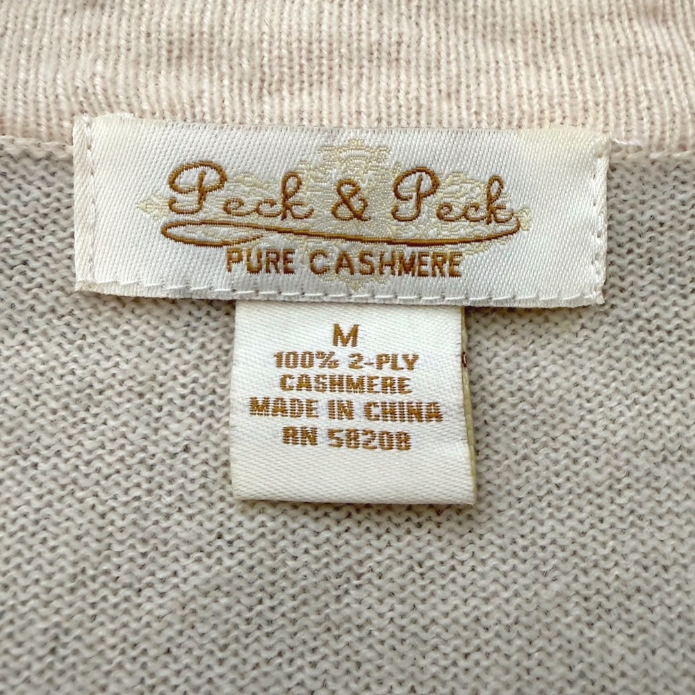 VTG Peck & Peck Cashmere Beaded Pearl Embellished Zip Cardigan Sweater M Cream - Picture 8 of 8